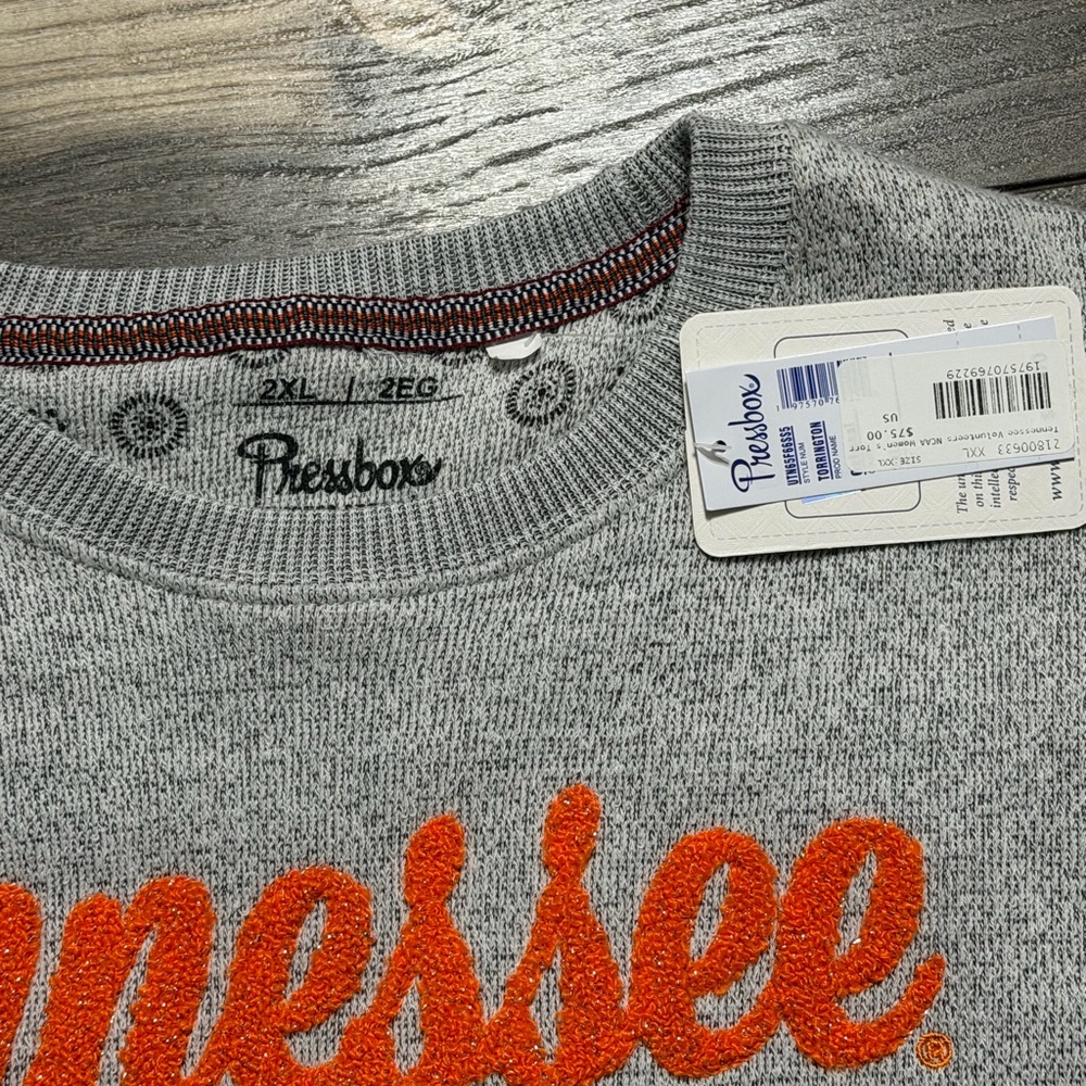 Pressbox Gray Crewneck with Orange Tennessee Chenille Script - Picture 3 of 3